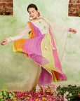 A women wearing Multicolor Anarkali Kurta Set with Dupatta.