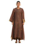 A woman wearing brown colored Kaftan Kurta Set.