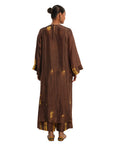 A woman wearing brown colored Kaftan Kurta Set.